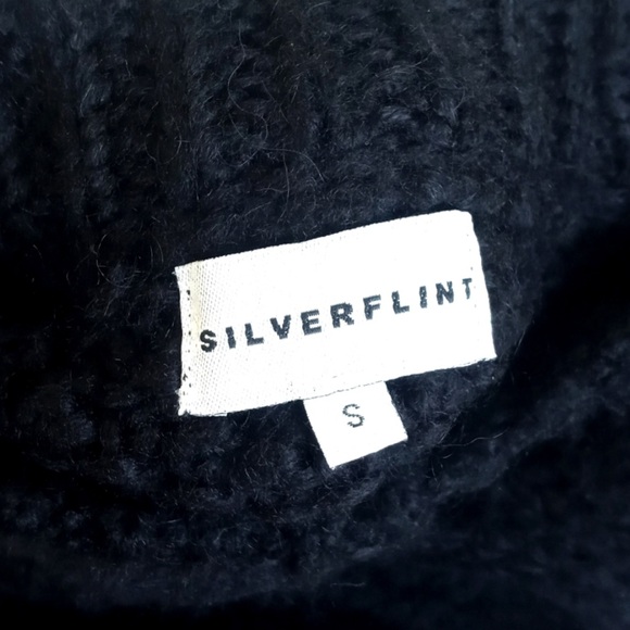 Black Chunky Cable Chunky Knit Long Sleeve Cropped Sweater S (Silverflint) - Picture 2 of 10